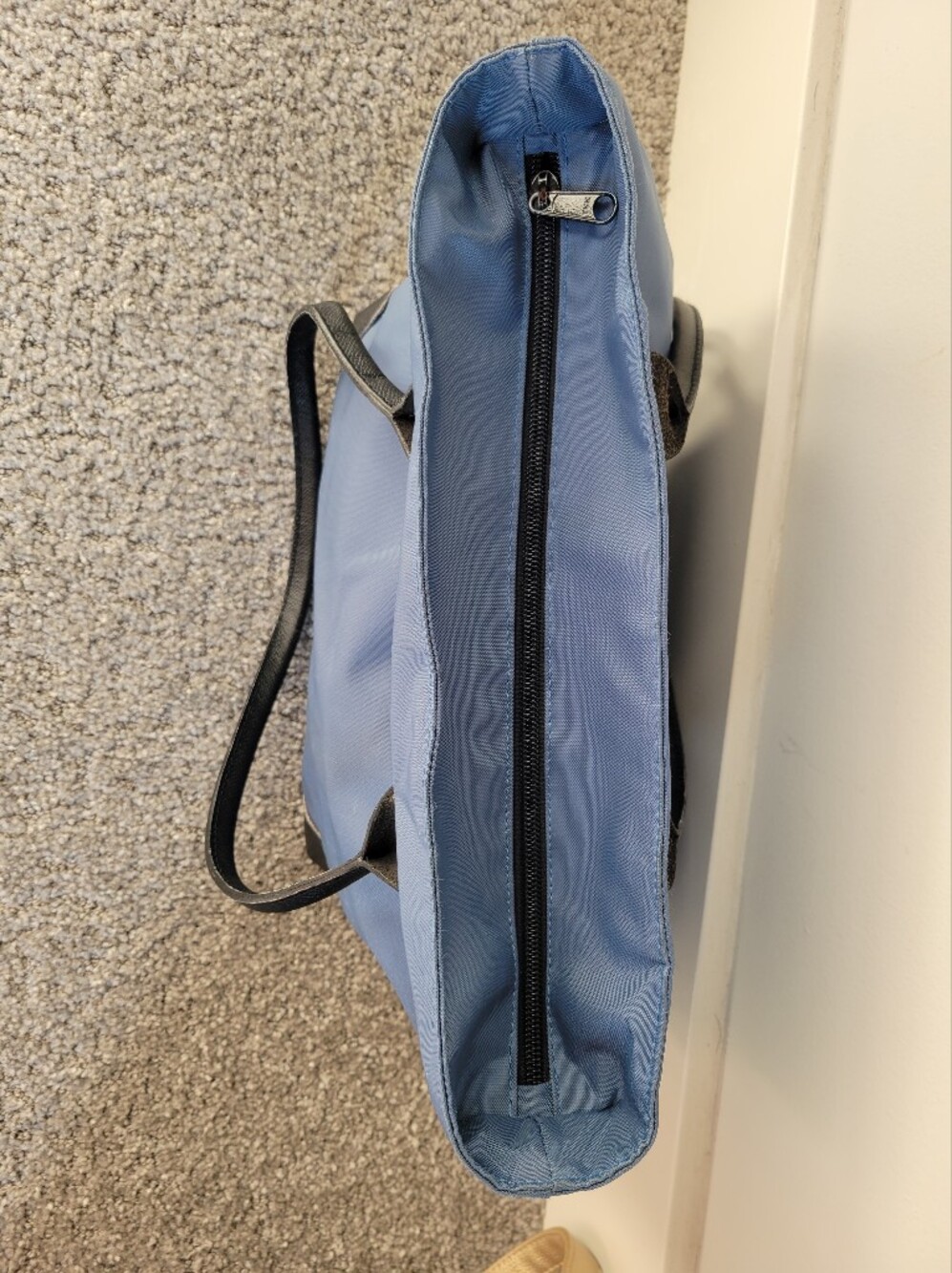 Classic Hervé Chapelier Baby Blue Nylon Shoulder Tote Bag Black Leather Accents - Picture 9 of 13